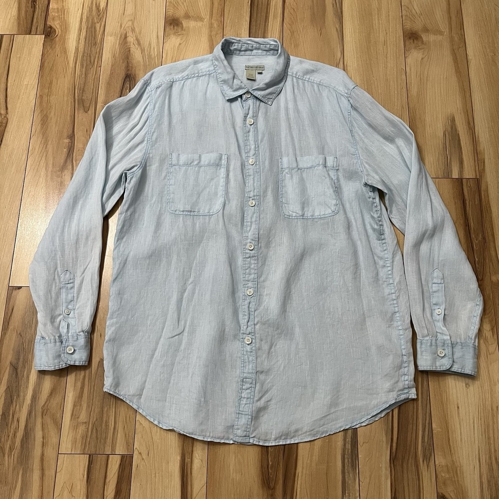 Territory Ahead Mens Sz L Blue Linen Long Sleeve Button Down Shirt Coastal